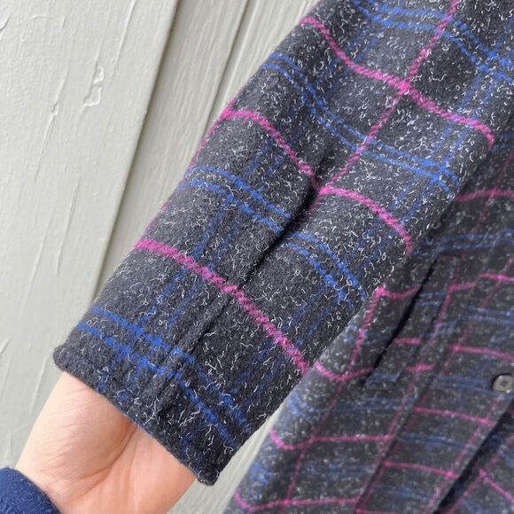 VTG 70s Miss New Yorker Plaid Wool Blend Coat – Hot Pink Lining – S/M - Picture 9 of 10